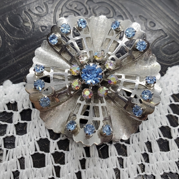 Coro Jewelry - Coro vintage silver tone and blue/ab Rhinestones